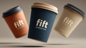 Three similarly branded coffee cups illustrating how AI-generated branding can make businesses look alike