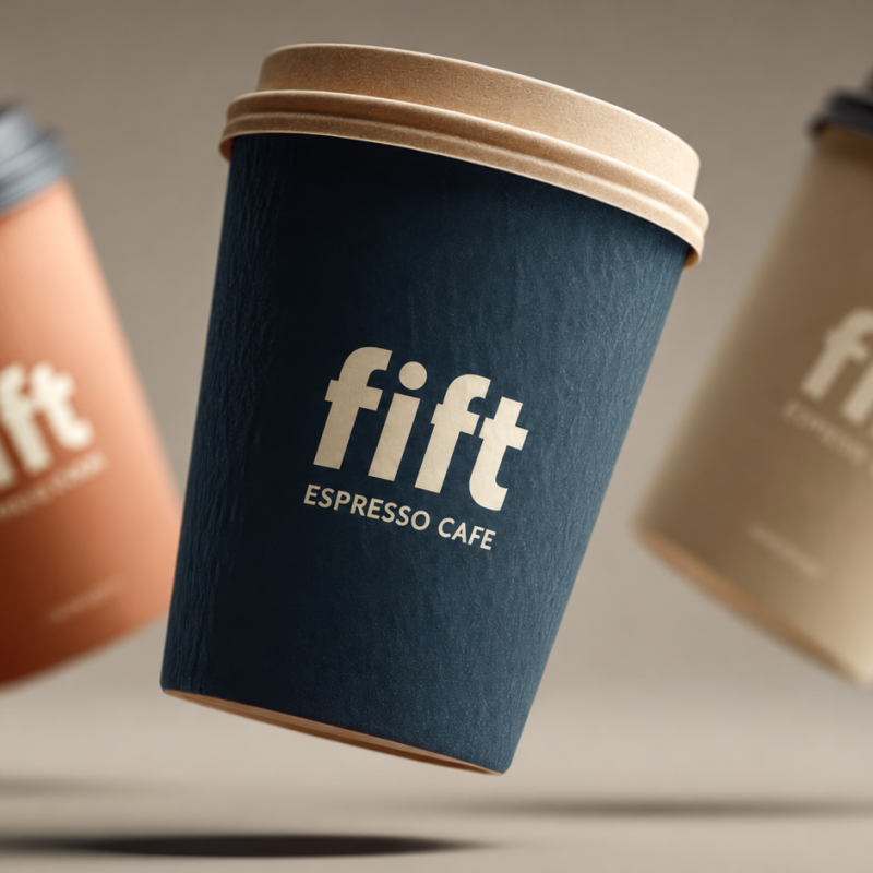Three similarly branded coffee cups illustrating how AI-generated branding can make businesses look alike